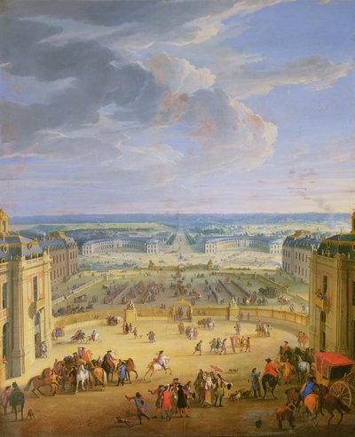 Vue en perspective du château de Versailles de la Place d